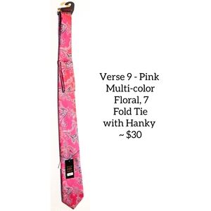 Verse 9 - Pink Multi-color Floral, 7 Fold Tie with Hanky